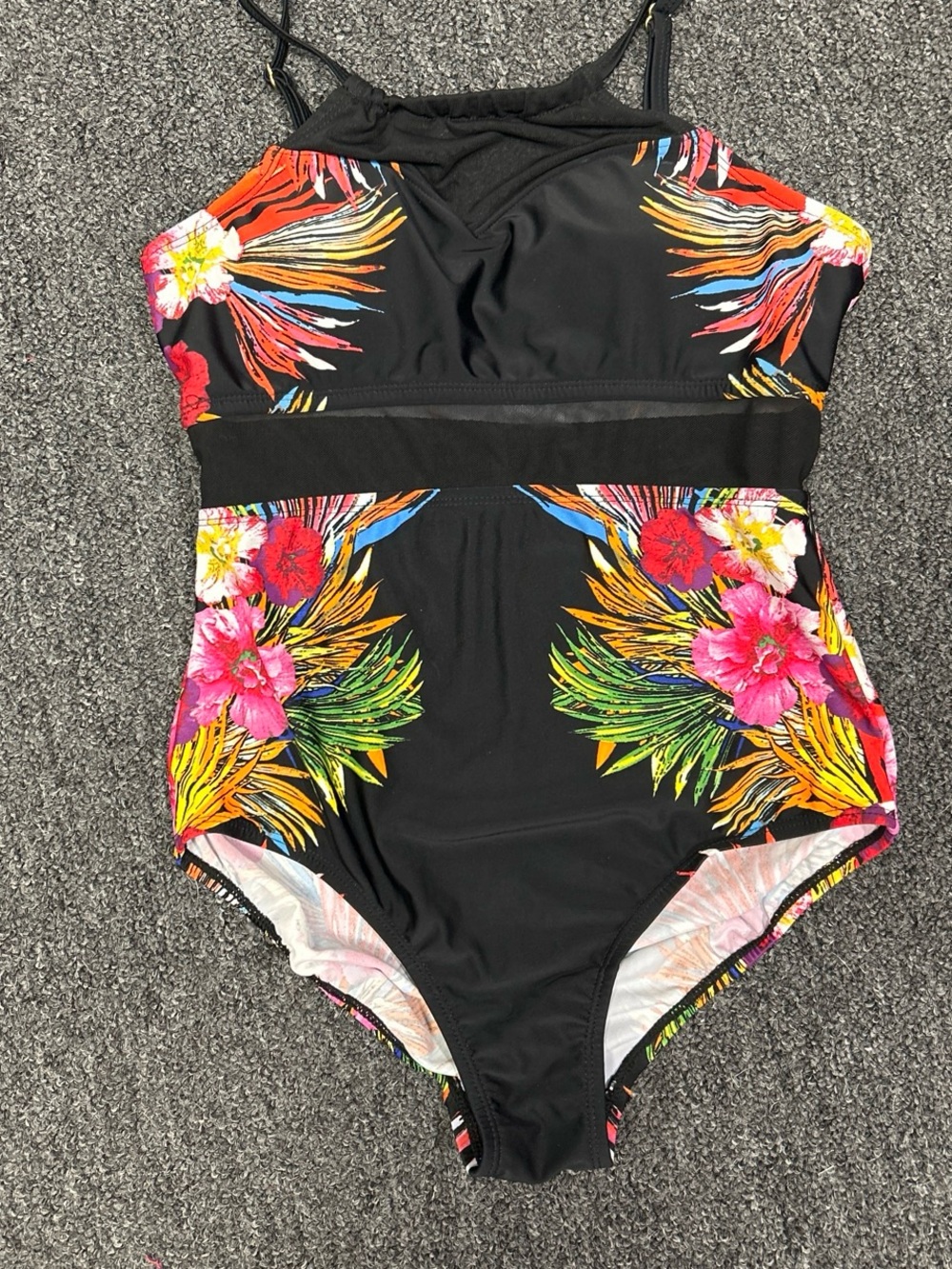 Black Floral Tropical One-Piece Swimsuit